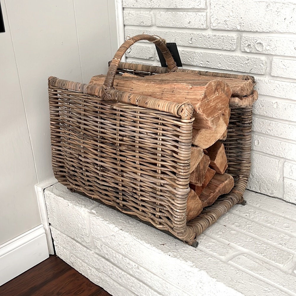 Studio McGee Rattan Woven Log Magazine Holder Gray Natural Threshold Target NIB